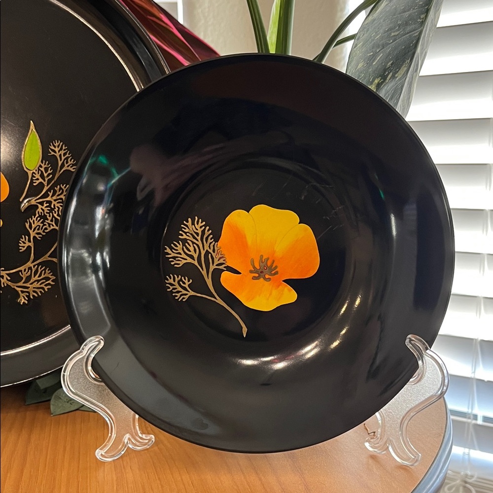 Couroc Vintage 1960’s Poppy Flower Decorative Plate Set of 3 - Picture 4 of 12
